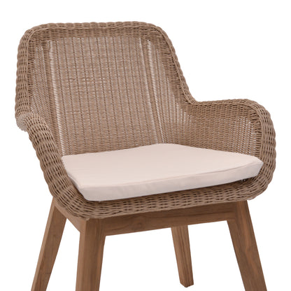 Armchair Charlen pakoworld aluminium skeleton with teak wood in natural shade and pe rattan 60x67x84cm