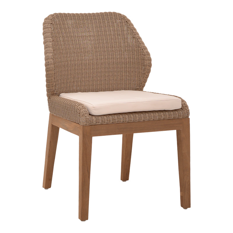 Swinton chair pakoworld aluminium skeleton teak leg wood in natural shade and pe rattan 53x63x86cm