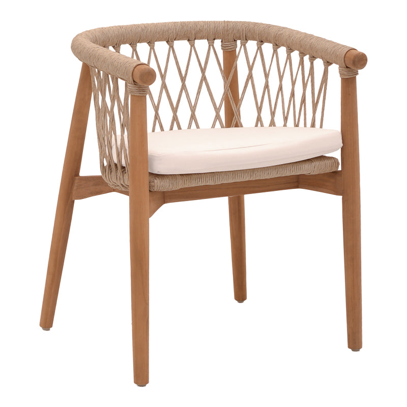 Armchair Abby teak wood skeleton in natural shade and cream cushion 60x58x78cm