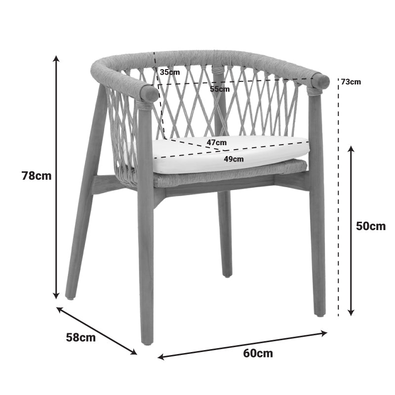Armchair Abby teak wood skeleton in natural shade and cream cushion 60x58x78cm