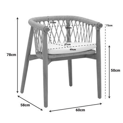 Armchair Abby teak wood skeleton in natural shade and cream cushion 60x58x78cm