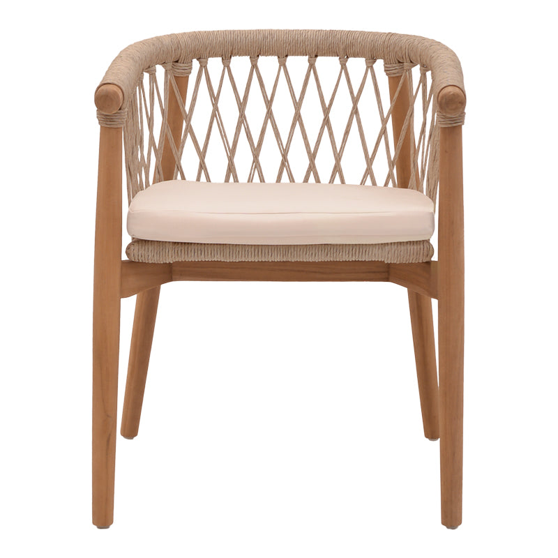 Armchair Abby teak wood skeleton in natural shade and cream cushion 60x58x78cm