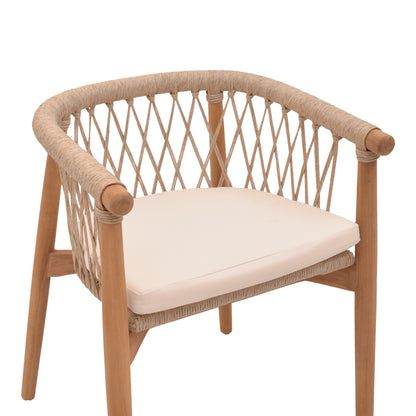 Armchair Abby teak wood skeleton in natural shade and cream cushion 60x58x78cm