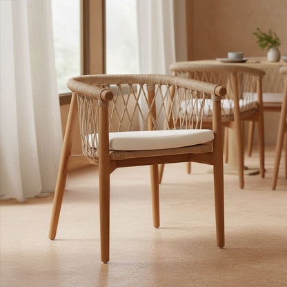 Armchair Abby teak wood skeleton in natural shade and cream cushion 60x58x78cm