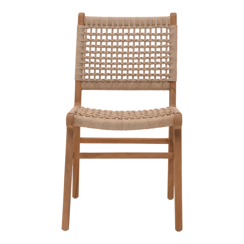 Rover chair pakoworld teak wood skeleton in a natural shade and beige banana wood 50x60x86cm