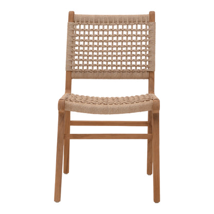 Rover chair pakoworld teak wood skeleton in a natural shade and beige banana wood 50x60x86cm