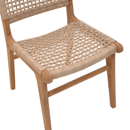 Rover chair pakoworld teak wood skeleton in a natural shade and beige banana wood 50x60x86cm