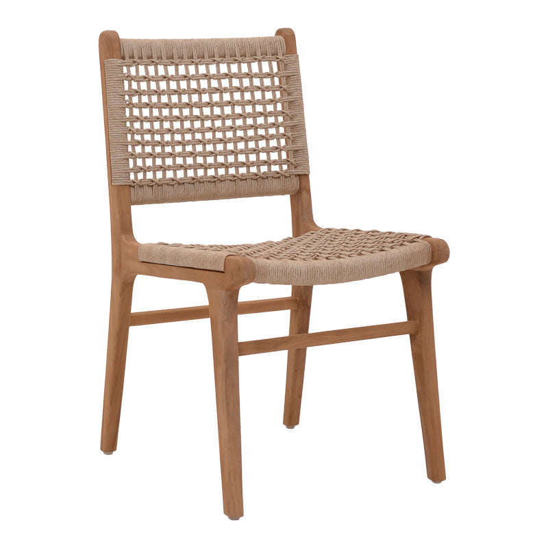 Rover chair pakoworld teak wood skeleton in a natural shade and beige banana wood 50x60x86cm