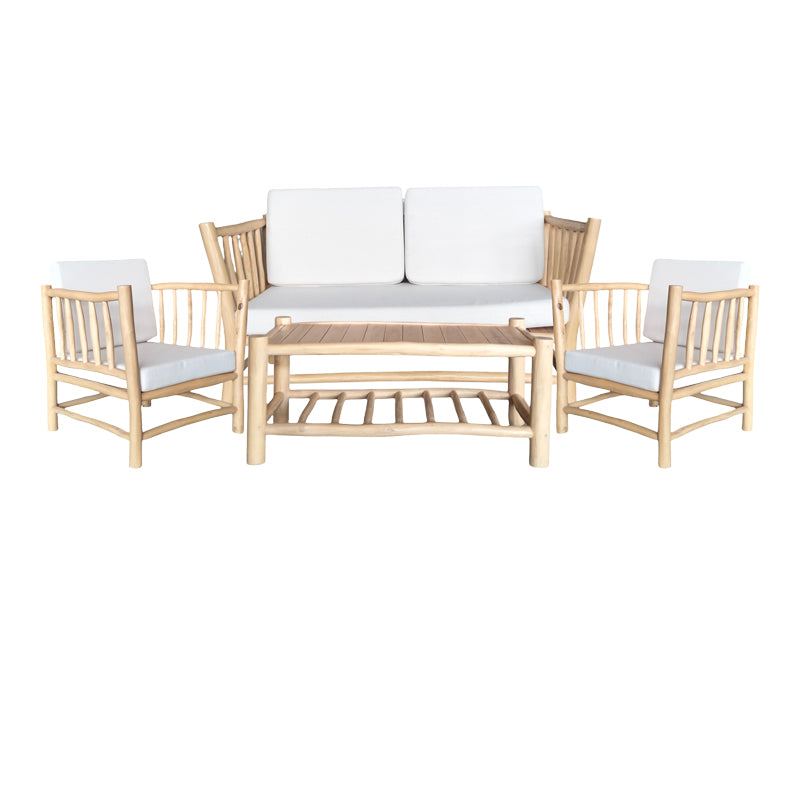 Комплект мебели Mayorka от 4 части от естествено тиково дърво с бели възглавници