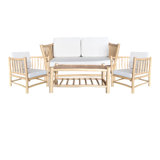 Комплект мебели Mayorka от 4 части от естествено тиково дърво с бели възглавници