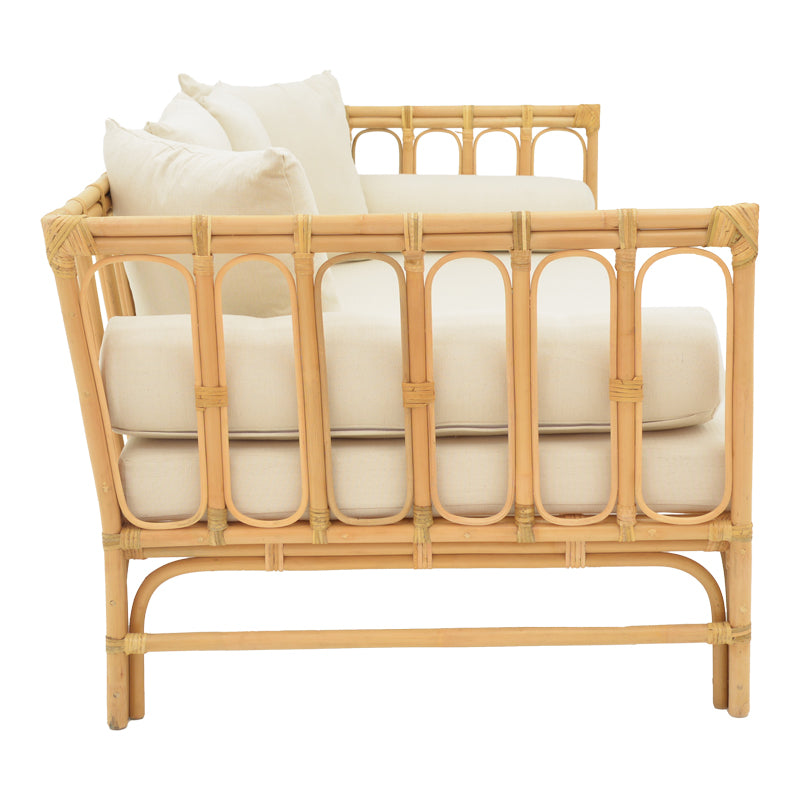 Sofa Alessa pakoworld natural rattan-white fabric with cushions 200x100x76cm