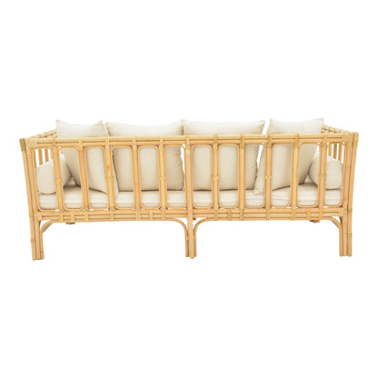 Sofa Alessa pakoworld natural rattan-white fabric with cushions 200x100x76cm