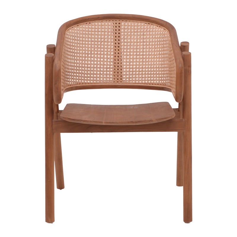 Armchair Anlene pakoworld walnut teak wood skeleton with beige color rattan 62x54x82cm