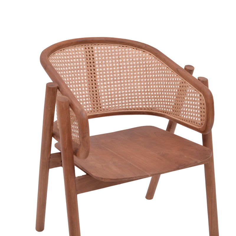 Armchair Anlene pakoworld walnut teak wood skeleton with beige color rattan 62x54x82cm