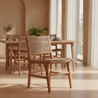 Sponze chair teak wood skeleton and pe rope in natural color 50x58.5x85cm
