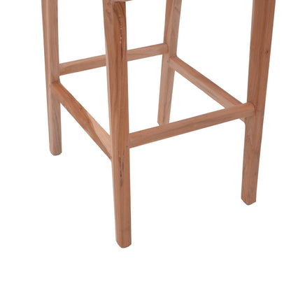 Bar stool medium height Sponze pakoworld natural color teak wood skeleton and rattan 40x47x89cm