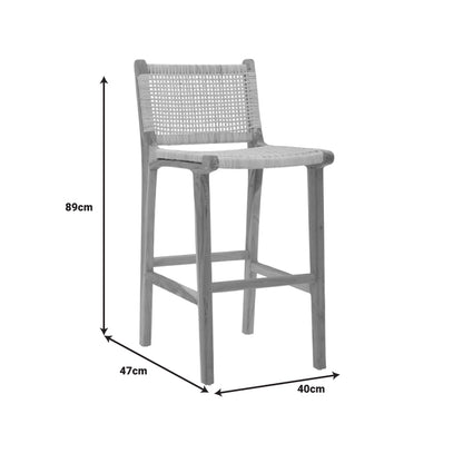 Bar stool medium height Sponze pakoworld natural color teak wood skeleton and rattan 40x47x89cm