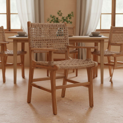 Sponze armchair natural color teak wood skeleton and pe rope 54x60x86cm