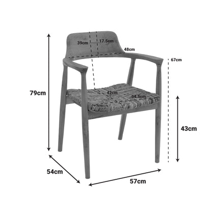 Denverone armchair natural teak wood-straw 57x54x79cm