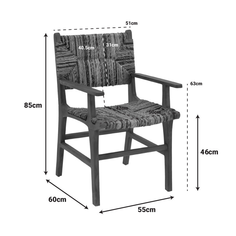 Armchair Refane natural teak wood-straw 55x60x85cm
