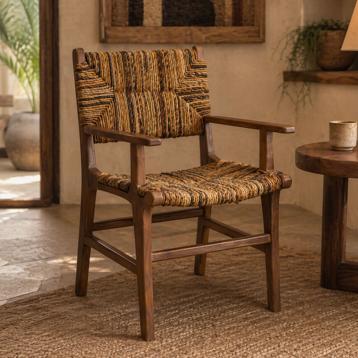 Armchair Refane natural teak wood-straw 55x60x85cm