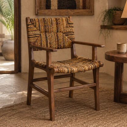 Armchair Refane natural teak wood-straw 55x60x85cm