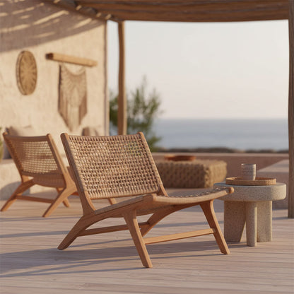 Beatrice armchair teak wood skeleton and pe rope in natural color 65x78x68cm