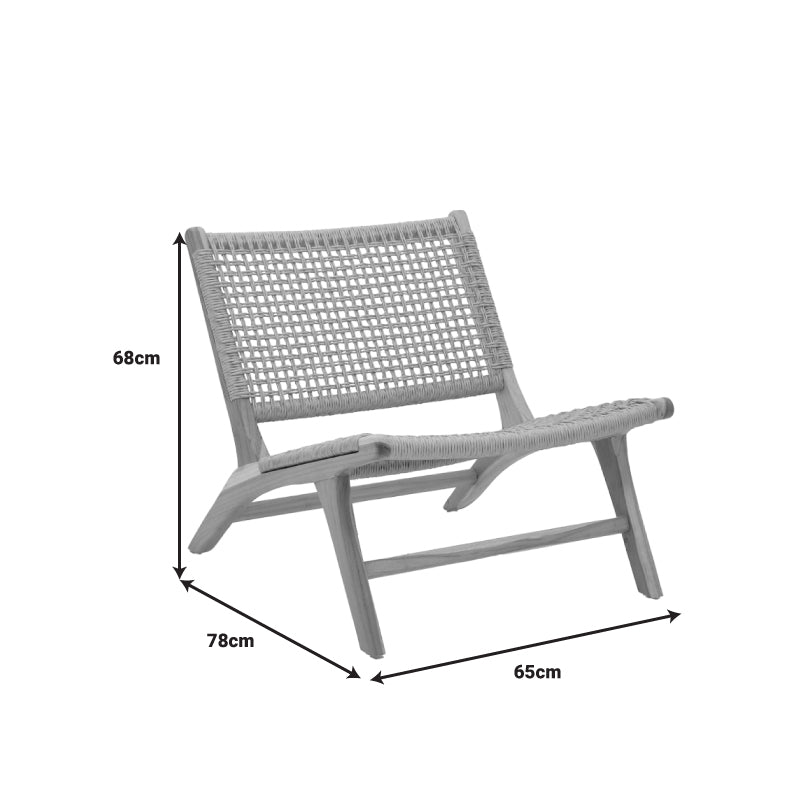 Beatrice armchair teak wood skeleton and pe rope in natural color 65x78x68cm