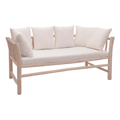 2-seater sofa Dranjere pakoworld natural color teak wood with beige fabric 162x80x71cm