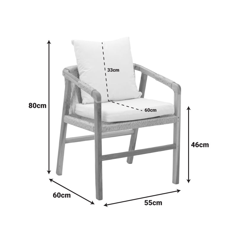 Armchair Cuerda teak wood frame with pe rope in natural shade 55x60x80cm