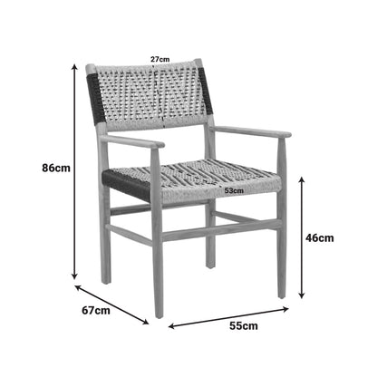 Armchair Fermilo teak wood frame with pe rope in natural-black shade 55x67x86cm