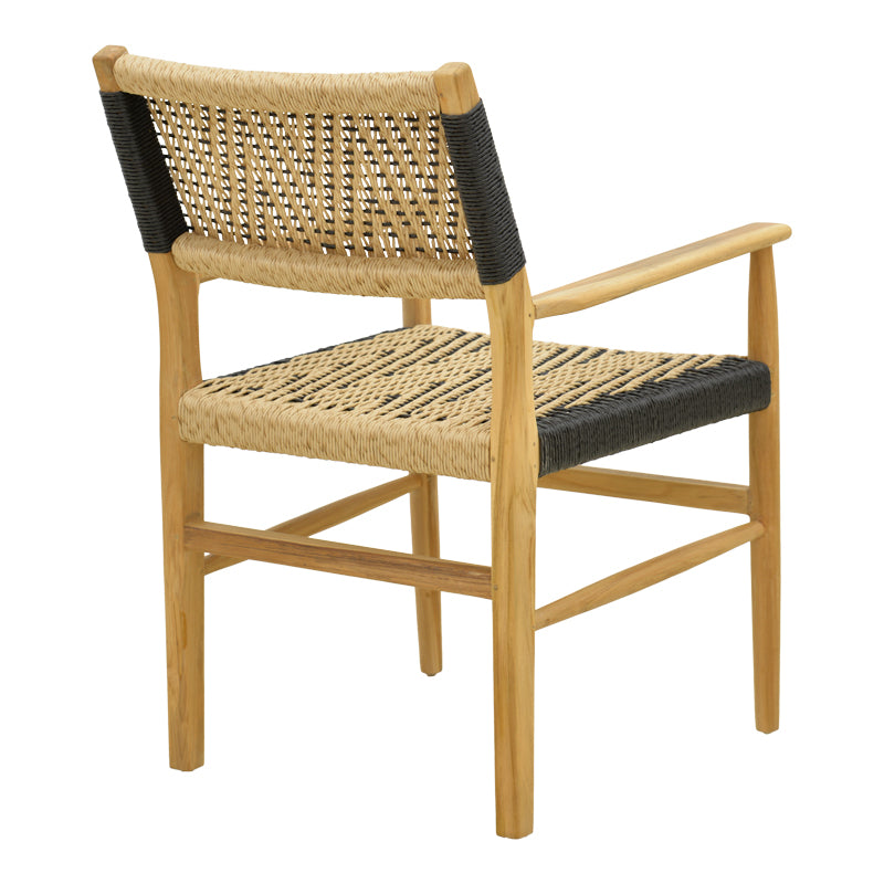 Armchair Fermilo teak wood frame with pe rope in natural-black shade 55x67x86cm
