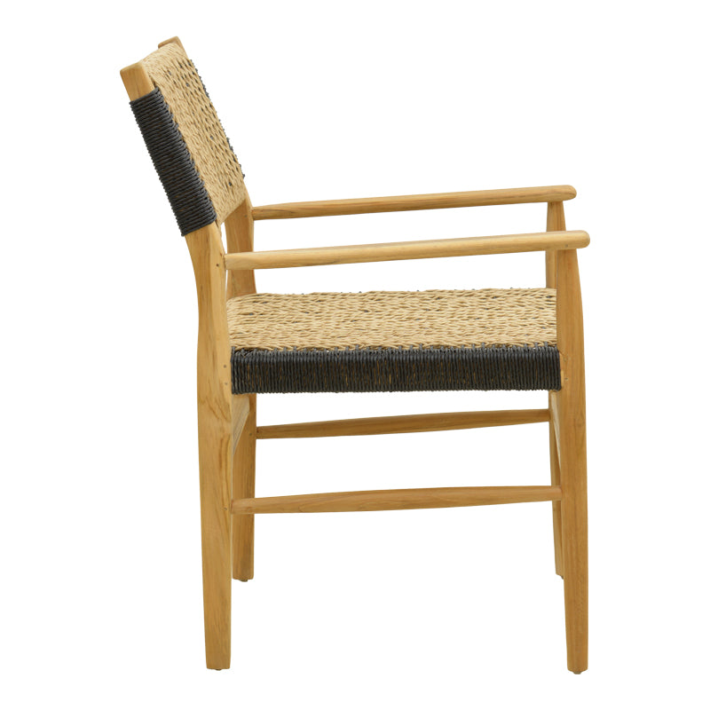 Armchair Fermilo teak wood frame with pe rope in natural-black shade 55x67x86cm