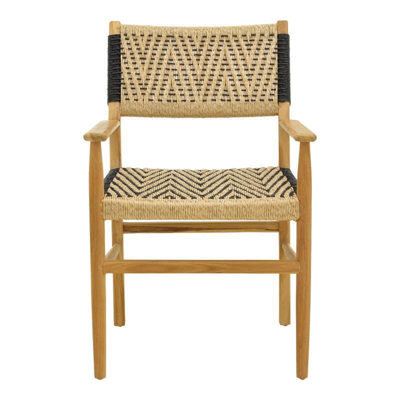 Armchair Fermilo teak wood frame with pe rope in natural-black shade 55x67x86cm