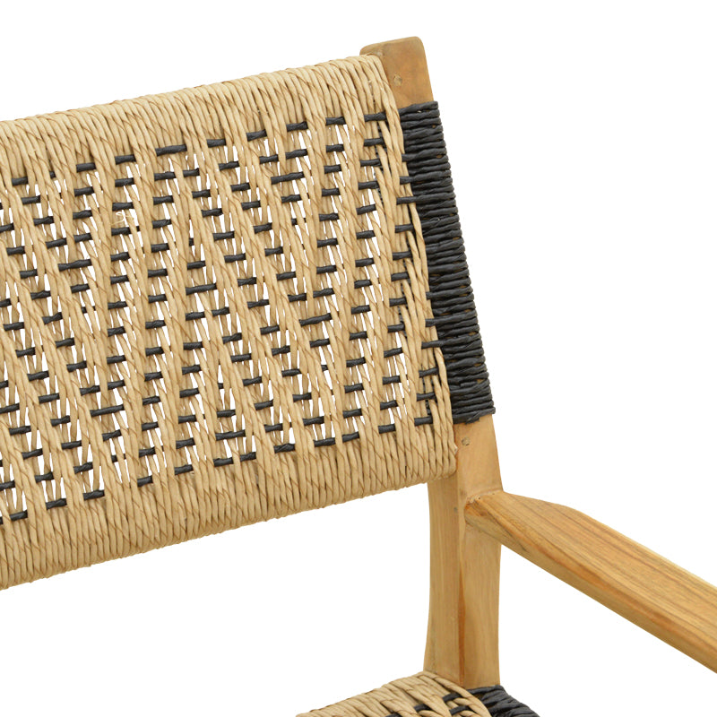 Armchair Fermilo teak wood frame with pe rope in natural-black shade 55x67x86cm