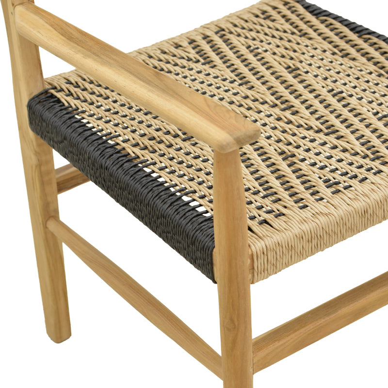 Armchair Fermilo teak wood frame with pe rope in natural-black shade 55x67x86cm
