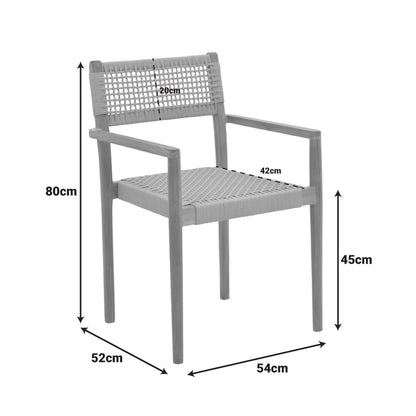 Armchair Lengan teak wood frame in natural shade-black rope 54x52x80cm
