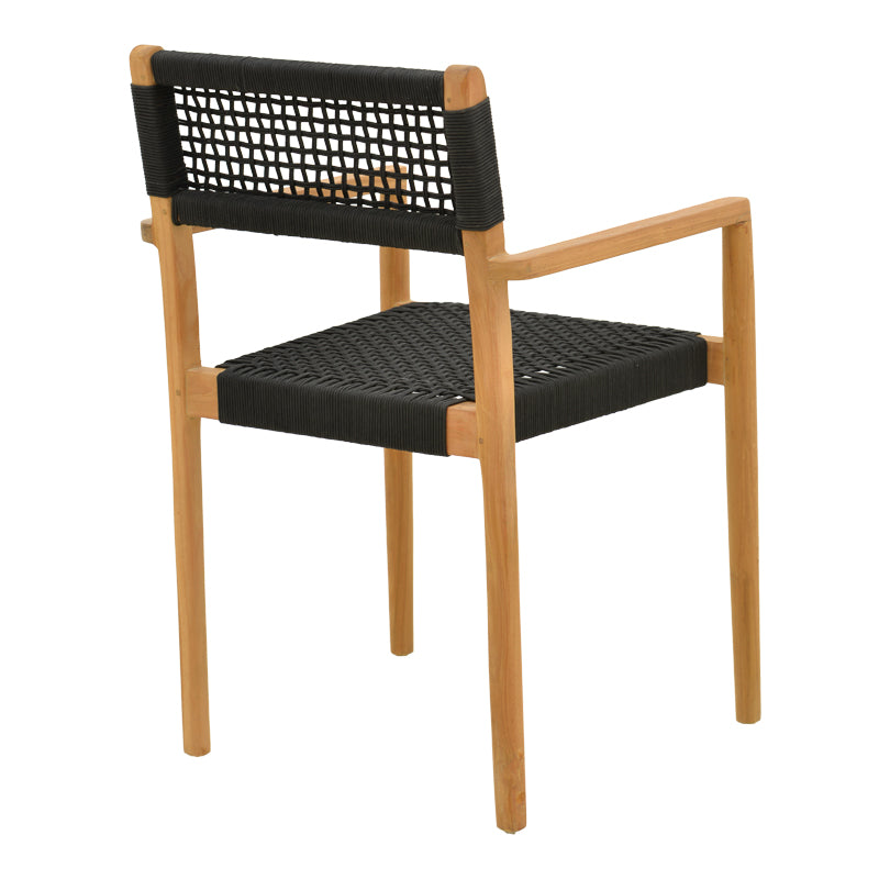 Armchair Lengan teak wood frame in natural shade-black rope 54x52x80cm
