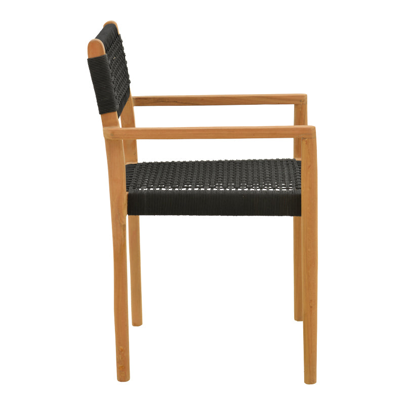Armchair Lengan teak wood frame in natural shade-black rope 54x52x80cm