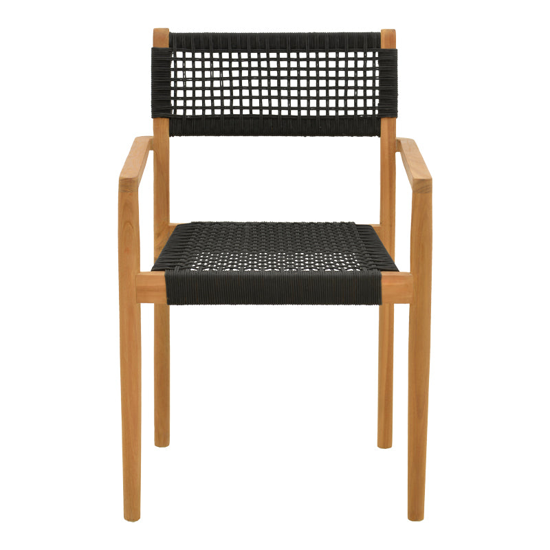 Armchair Lengan teak wood frame in natural shade-black rope 54x52x80cm