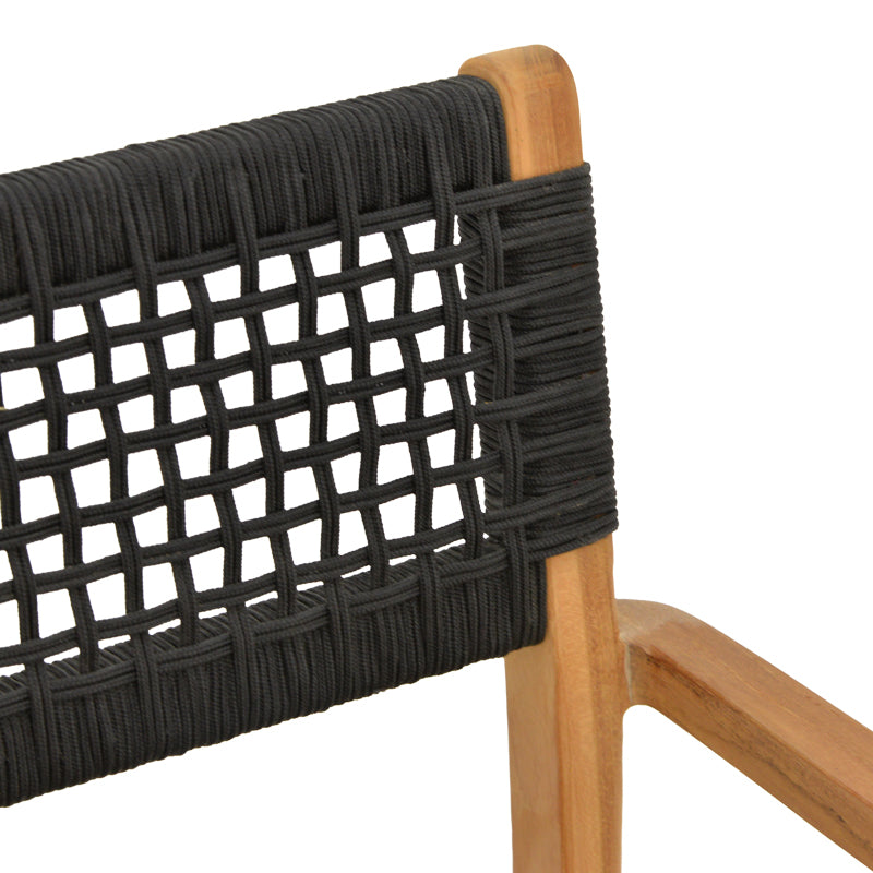 Armchair Lengan teak wood frame in natural shade-black rope 54x52x80cm