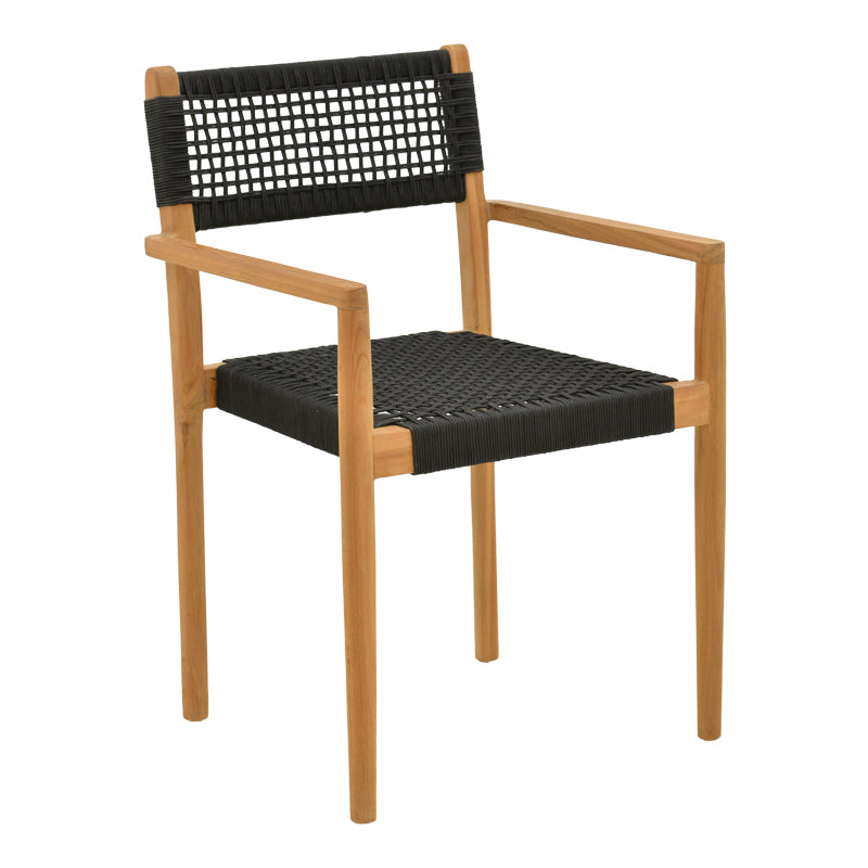 Armchair Lengan teak wood frame in natural shade-black rope 54x52x80cm