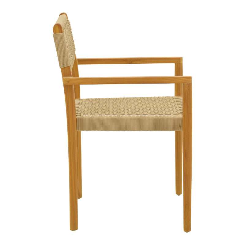 Armchair Lengan teak wood frame in natural shade-beige rope 54x52x80cm