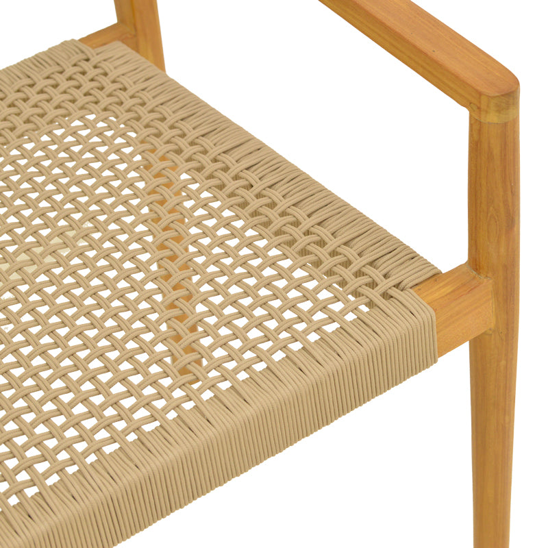 Armchair Lengan teak wood frame in natural shade-beige rope 54x52x80cm