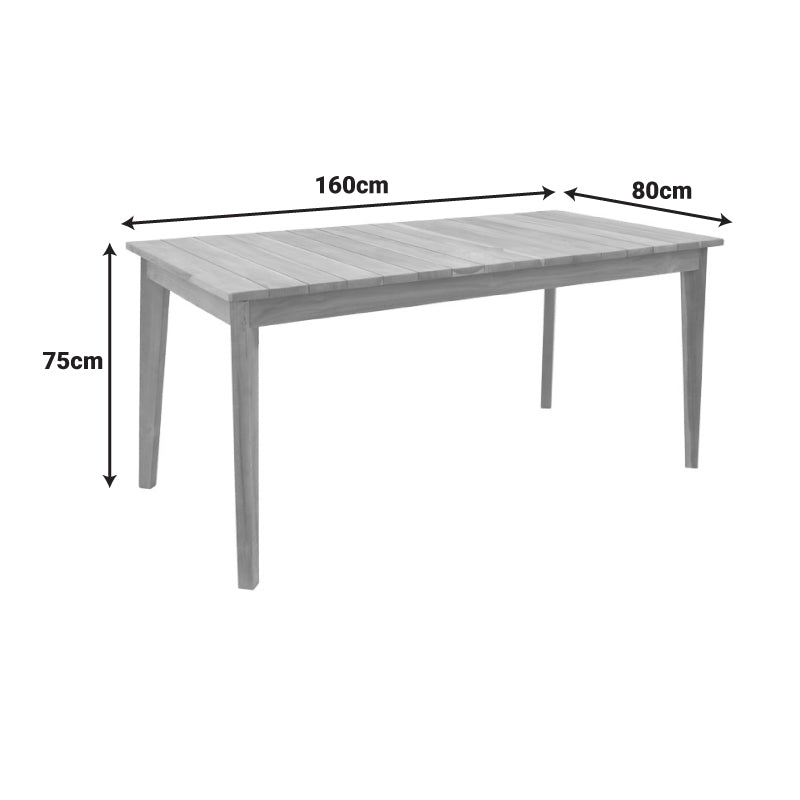 Ory teak wood table in natural shade 160x80x75cm