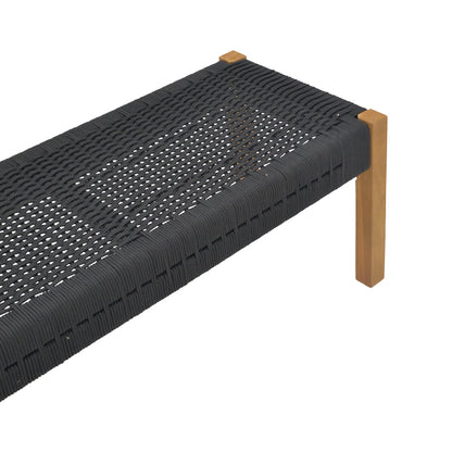 Bench Uma pakoworld teak wood and rope in black shade 120x45x40cm