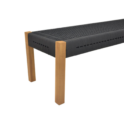 Bench Uma pakoworld teak wood and rope in black shade 120x45x40cm