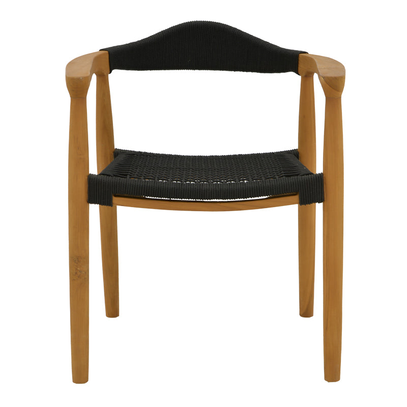 Armchair Ganny pakoworld teak wood and rope in black shade 59x56x71cm