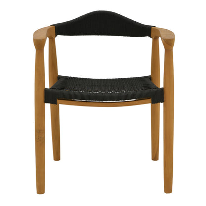 Armchair Ganny pakoworld teak wood and rope in black shade 59x56x71cm