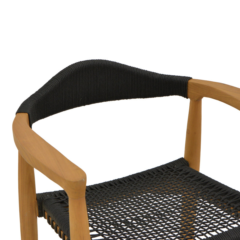 Armchair Ganny pakoworld teak wood and rope in black shade 59x56x71cm